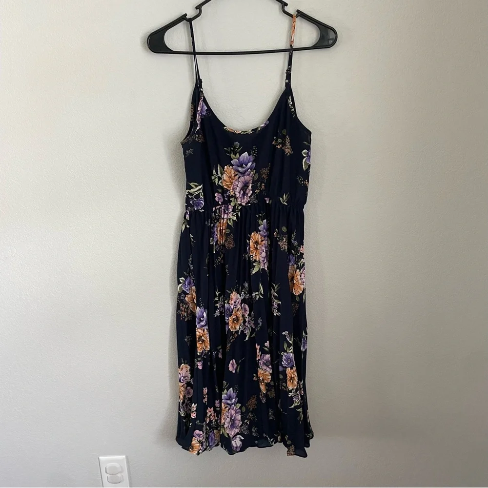 Xhilaration Black Floral Midi Dress XS Purple Blue Spaghetti Strap Boho Summer